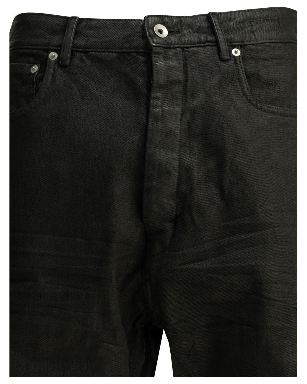 Rick Owens Black Geth Waxed Wide-Leg Jeans for men