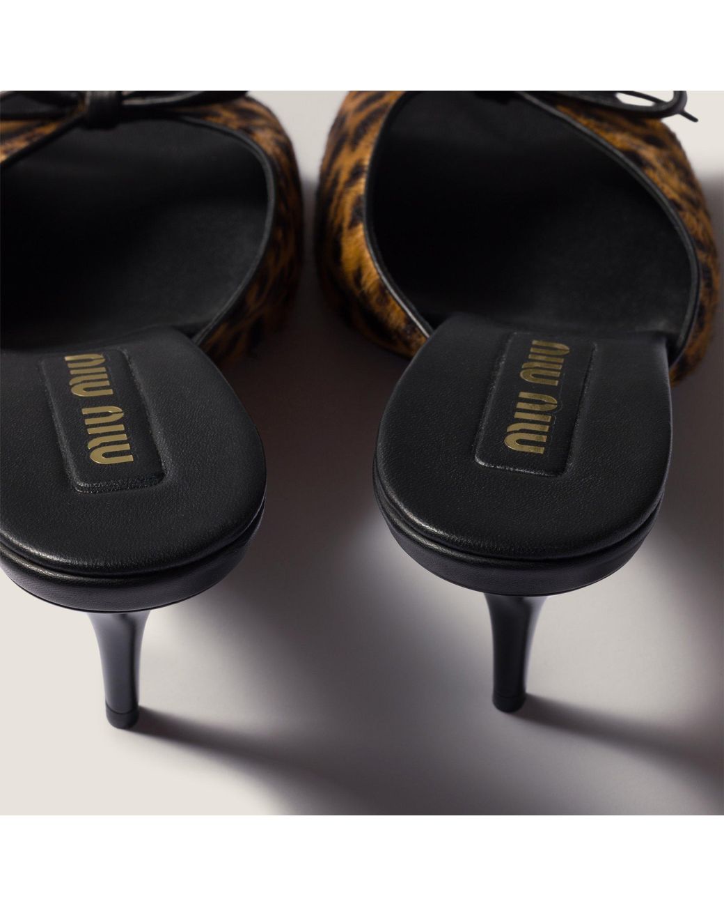 Miu Miu Black Printed Leather Sandals With Bow