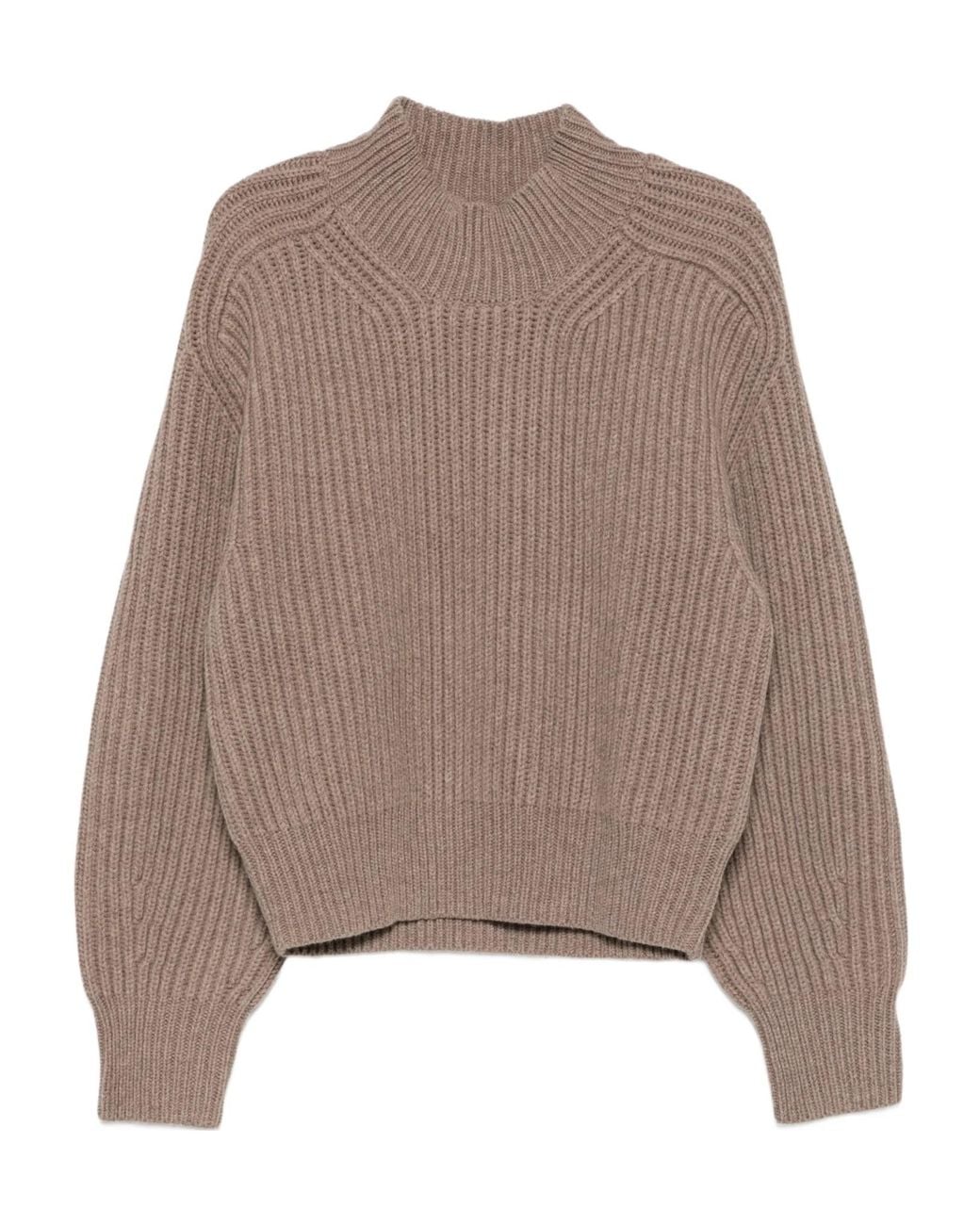 Soeur Brown Half-Turtleneck Ribbed Sweater