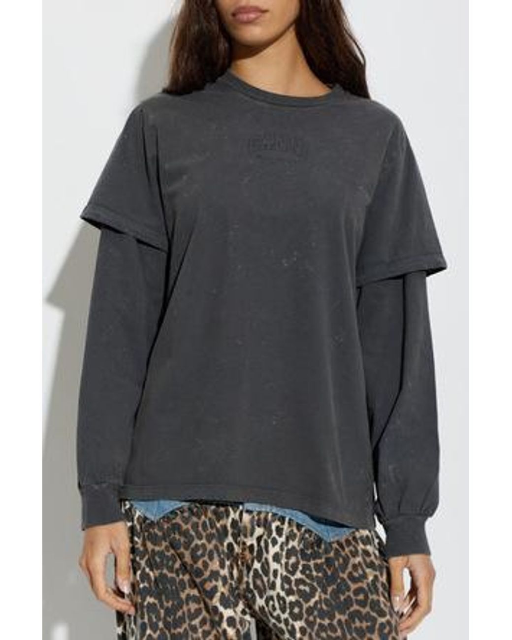 Ganni Gray Future Heavy Layered Sleeve T-Shirt
