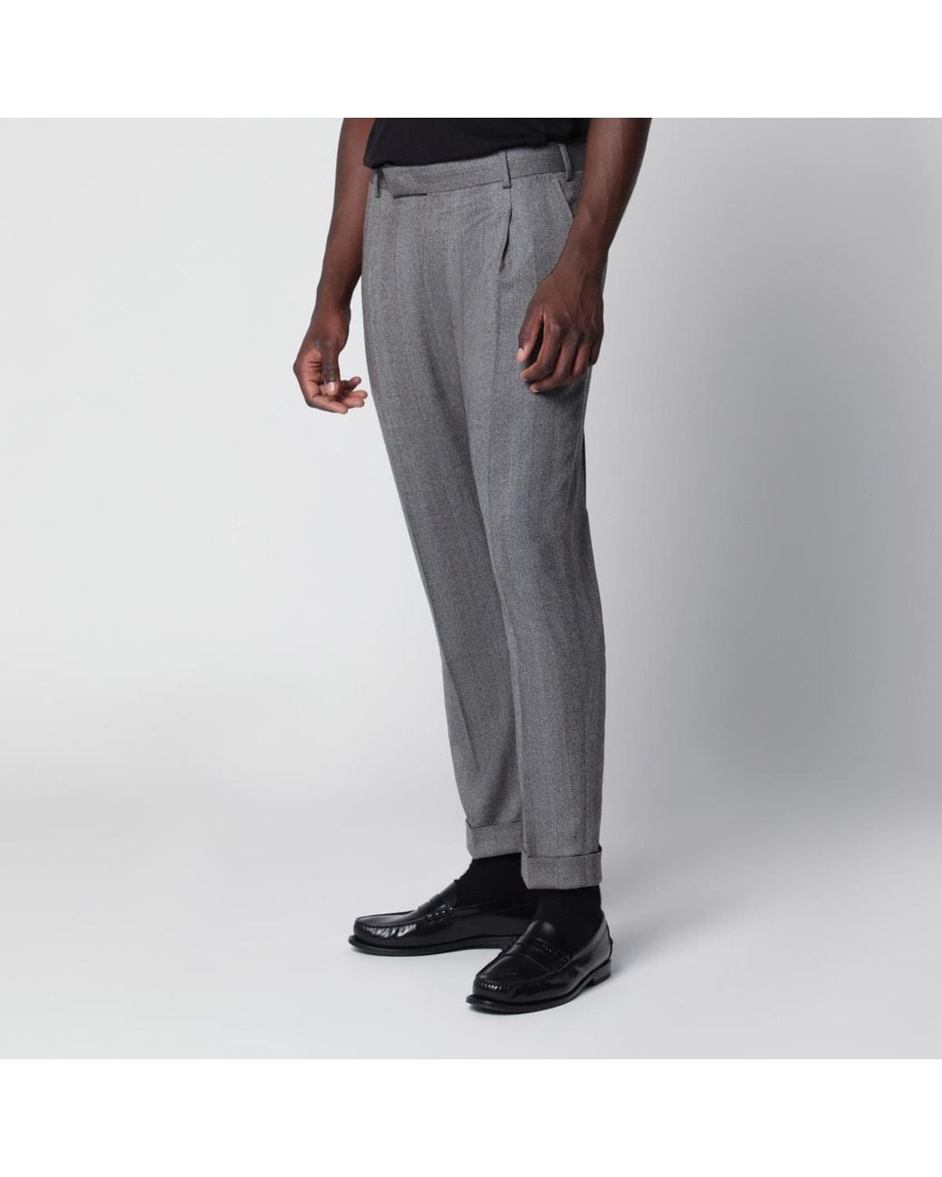 Pt Pantaloni Gray Pt Torino Pleated Cuffed Pants for men