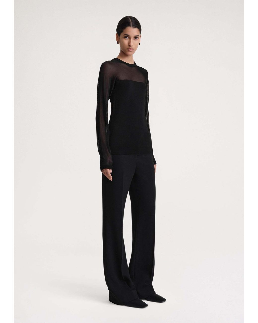 Totême Black Totême Semi Sheer Long-Sleeved Top