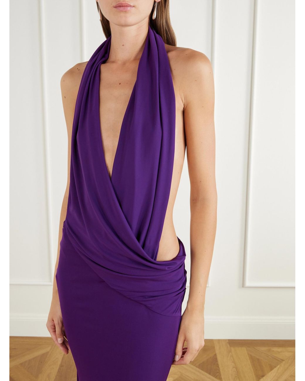 Alex Perry Purple Halterneck Draped Jersey Gown