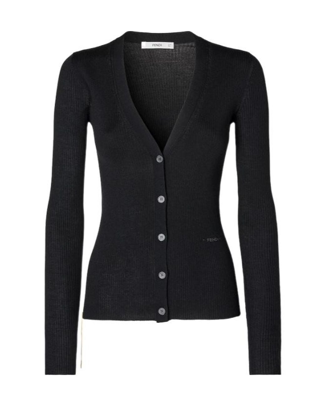 Fendi Black Wool Ribbed Cardigan