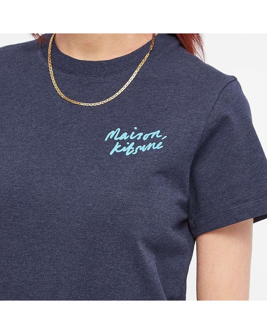 Maison Kitsuné Blue Maison Kitsuné Mini Handwriting Logo Print T-Shirt