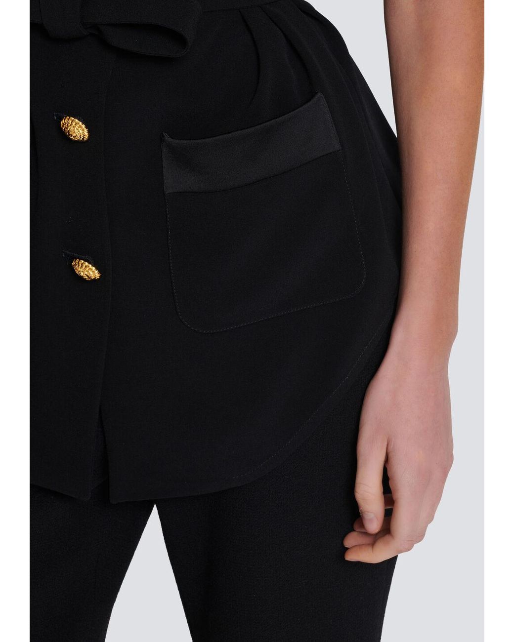 Balmain Black Crepe Belted Shirt