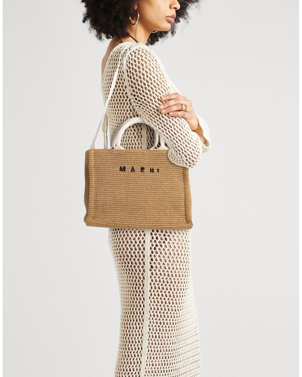 Marni White Large Woven Tote Bag