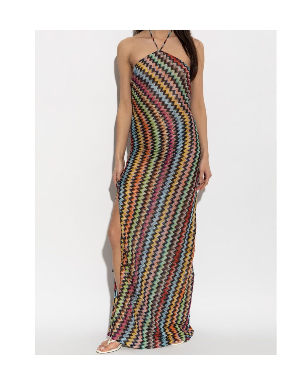 Missoni White Zigzag-Knit Open Back Dress