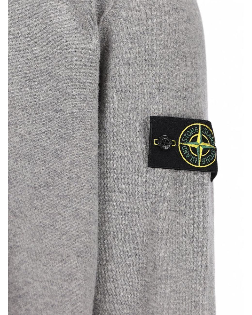 Stone Island Gray Logo Patch Knitted Polo Shirt for men