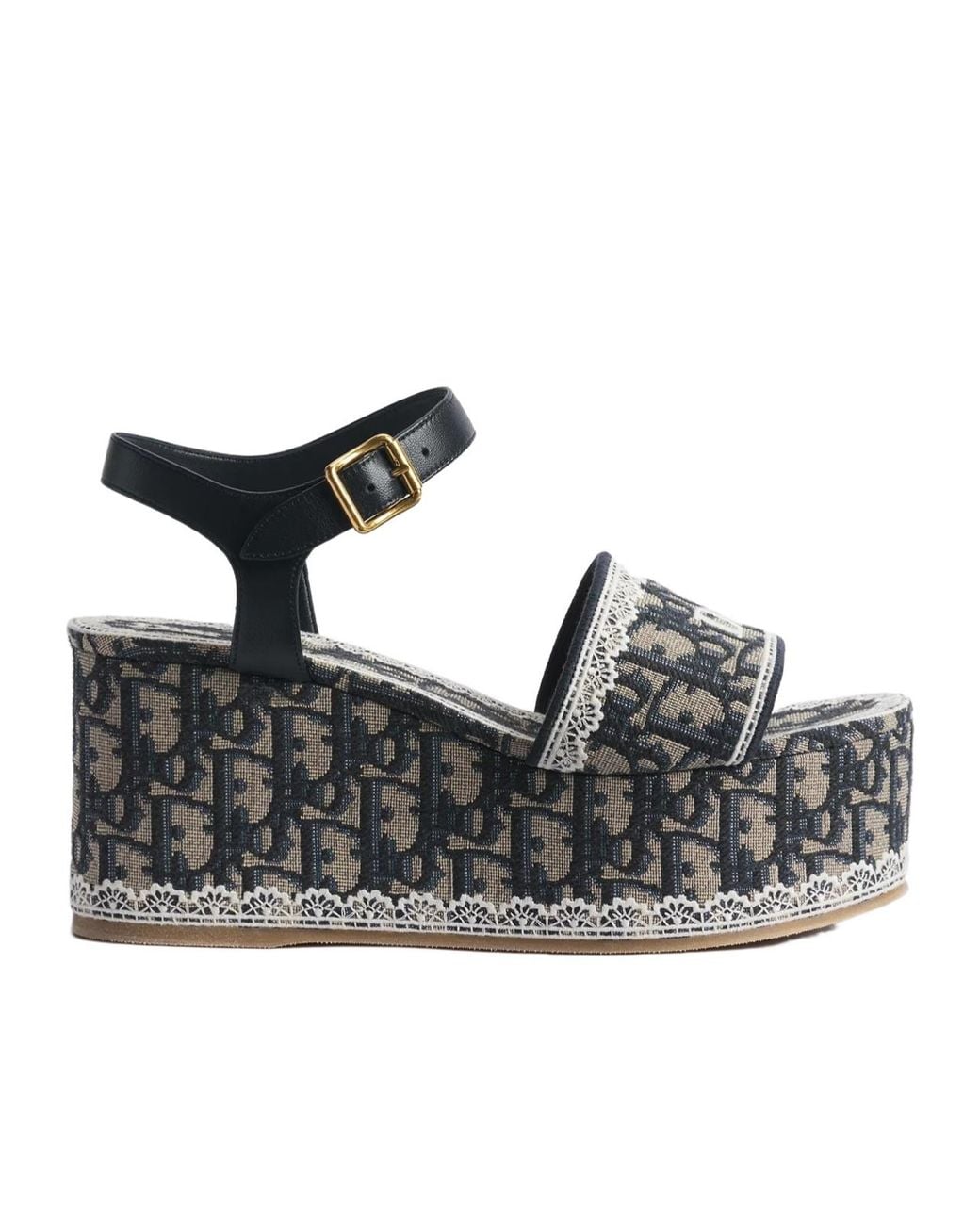 Dior Black Dentelle Wedge Sandal