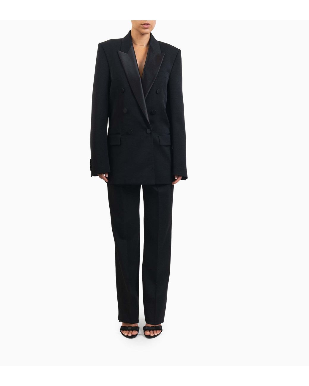 Saint Laurent Black Satin-Lapels Double-Breasted Blazer