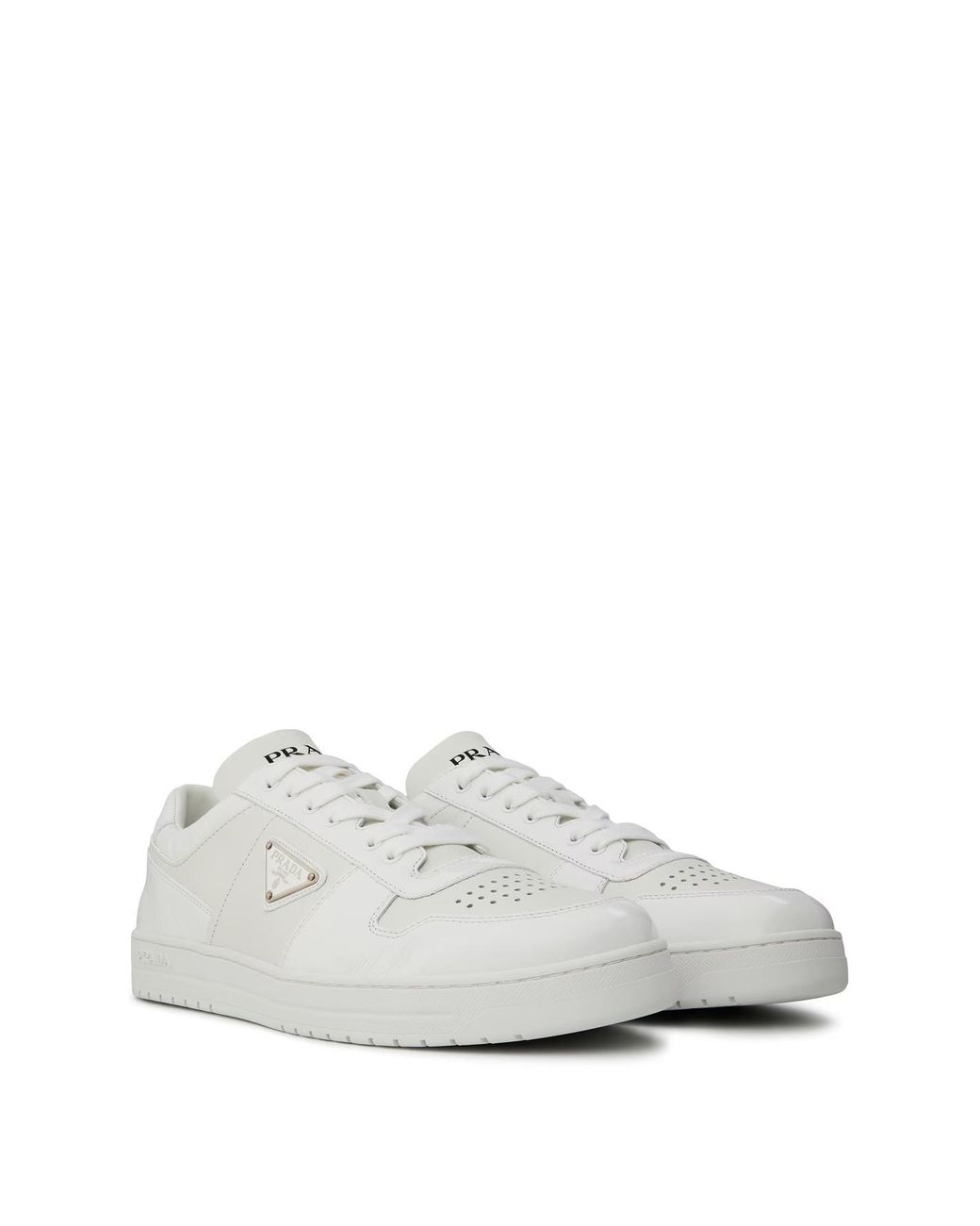 Prada White Downtown Leather Low Top Trainers for men