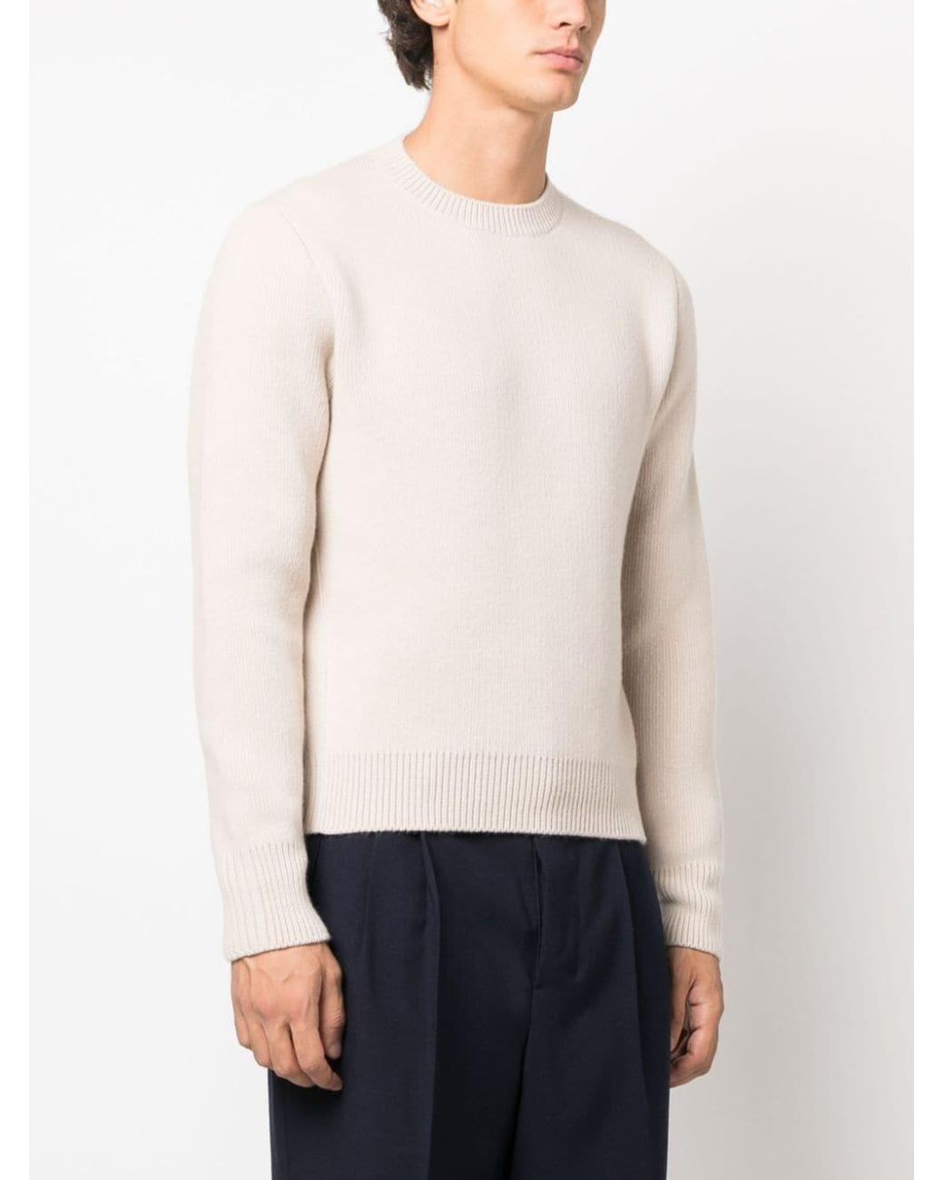 Lanvin White Round-Neck And Long-Sleeved Sweater for men