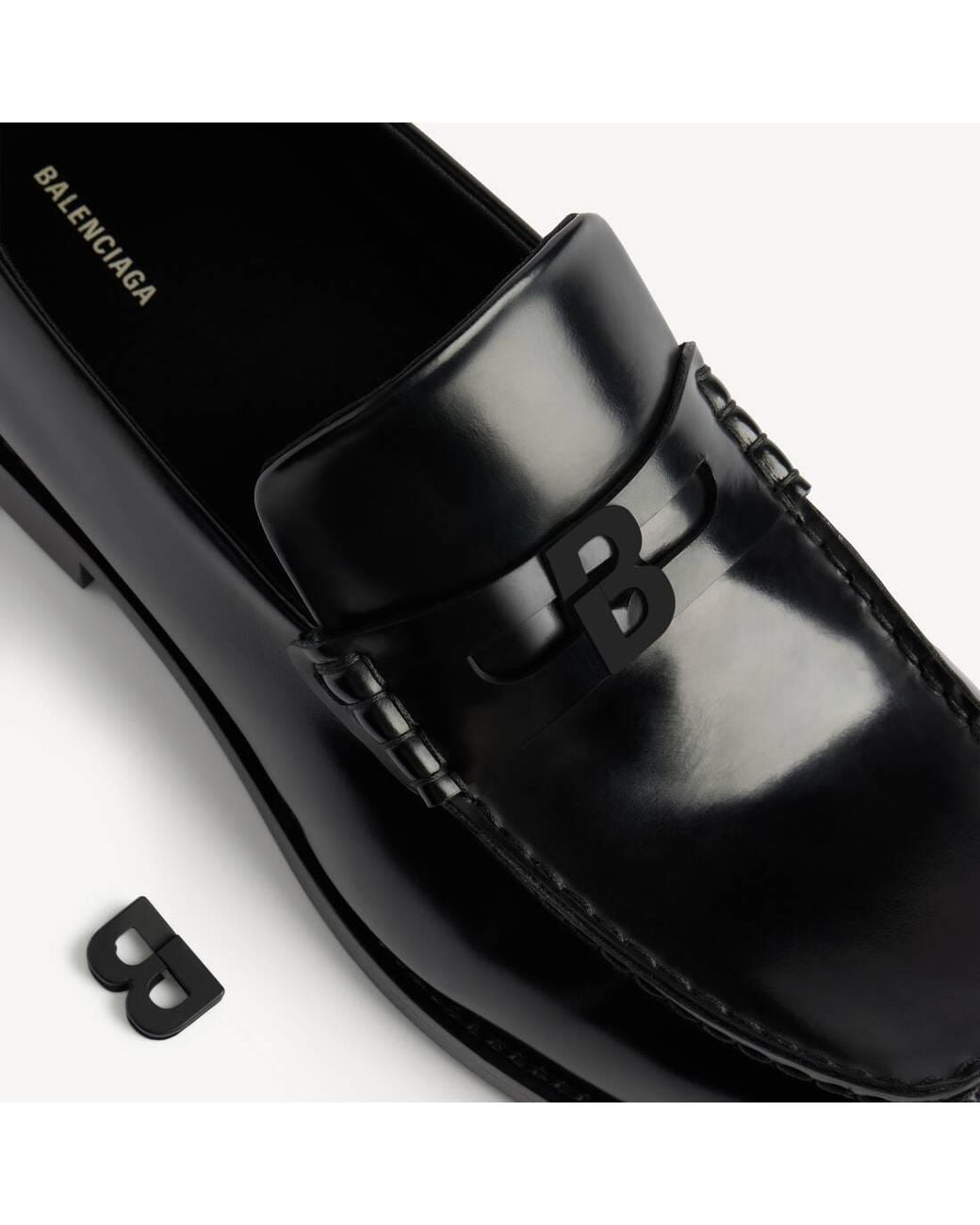 Balenciaga Black Apos;S Comfy B-Logo Calfskin Penny Loafers for men