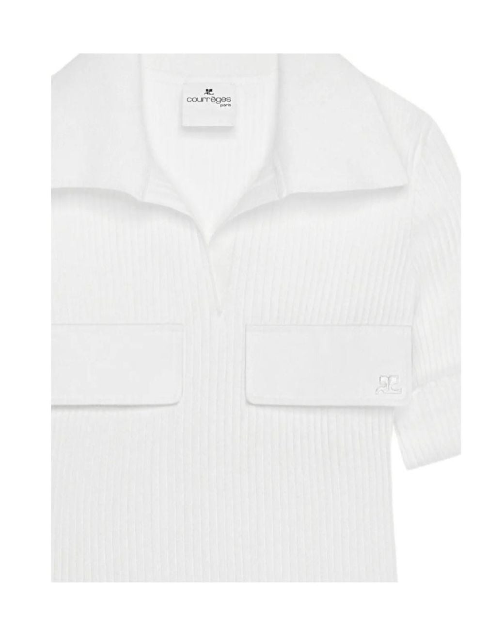 Courreges White Courrèges Logo Embroidered Ribbed T-Shirt