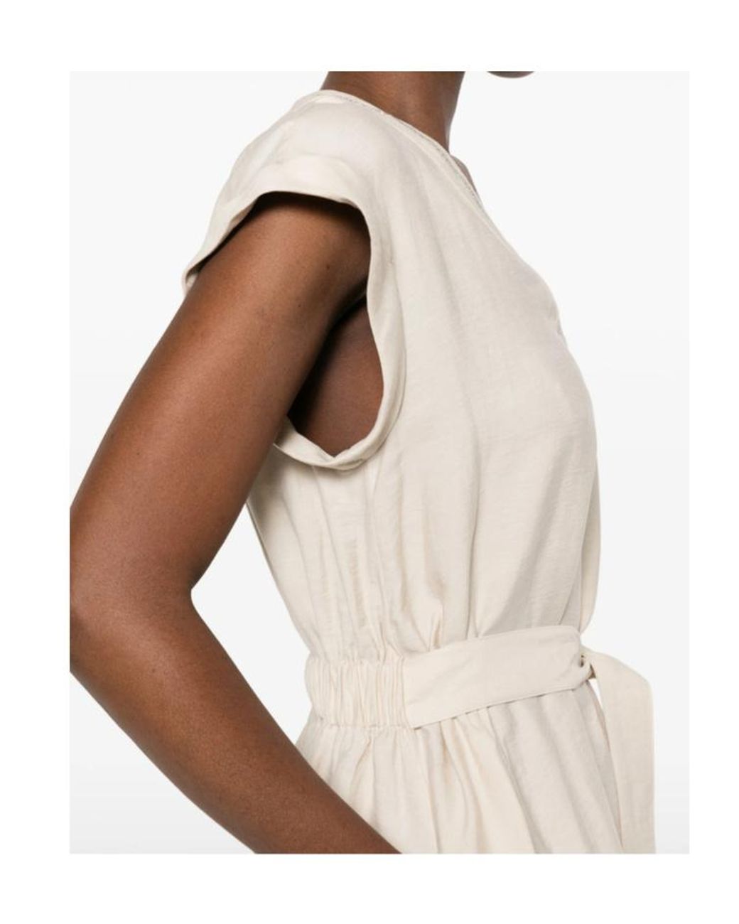 Peserico White V-Neck Belted-Waist Midi Dress