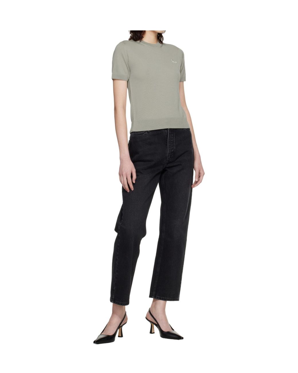 Maison Kitsuné Gray Short-Sleeved Wool Knit Sweater
