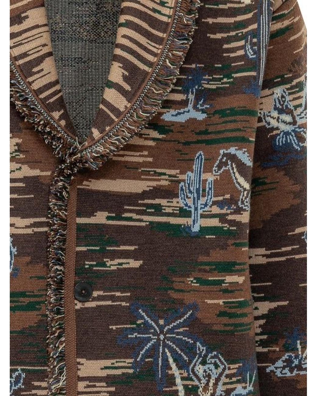 Alanui Brown Tex-Hawaii Jacquard Cardigan for men