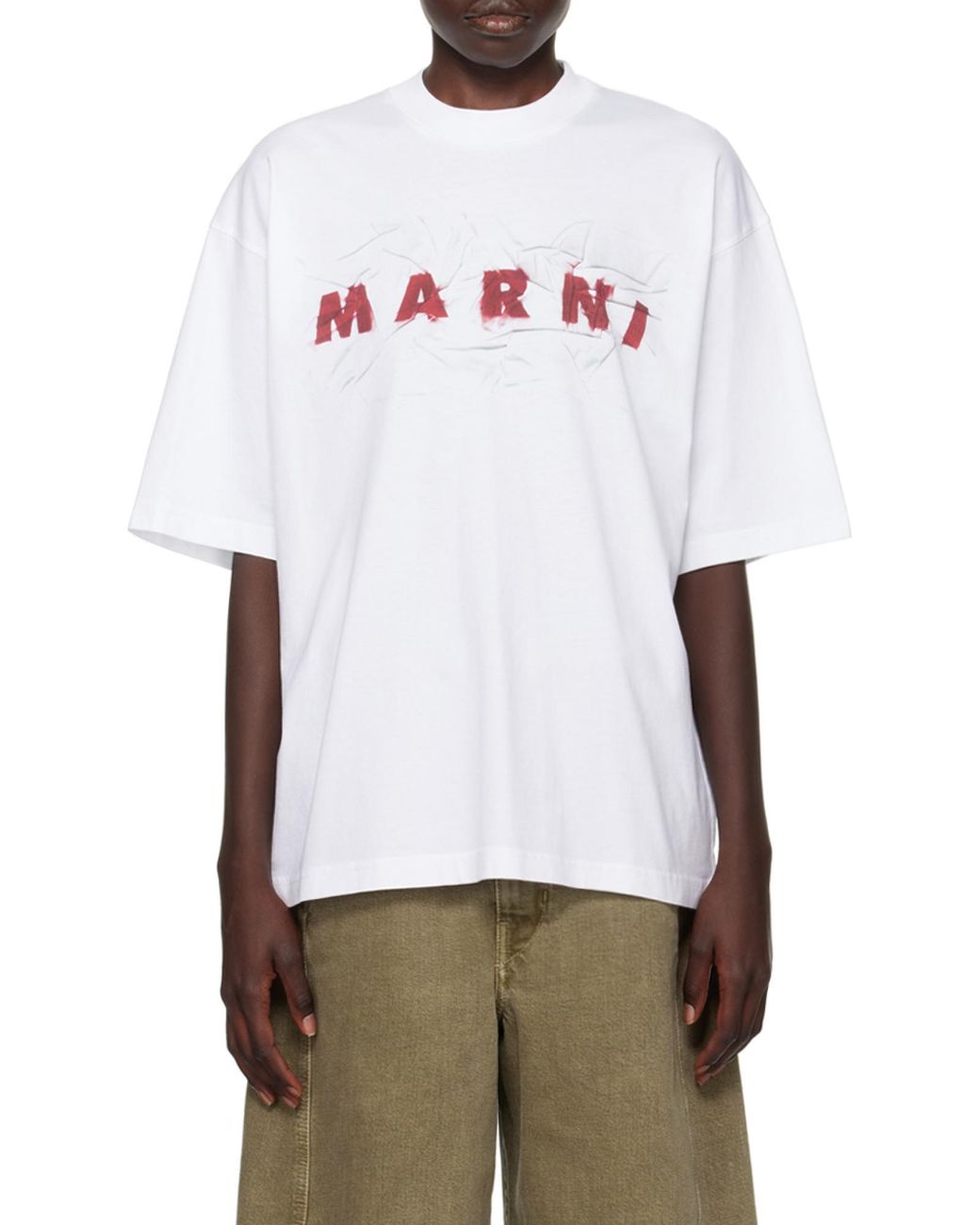 Marni White Logo Printed Crewneck T-Shirt for men