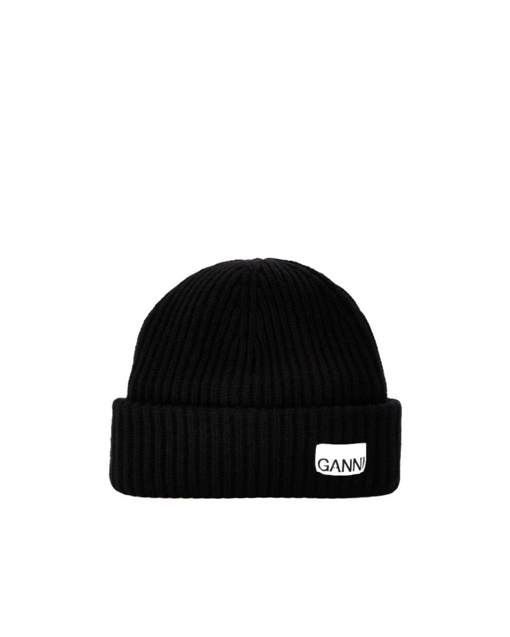 Ganni Black Ribbed Knit Hat