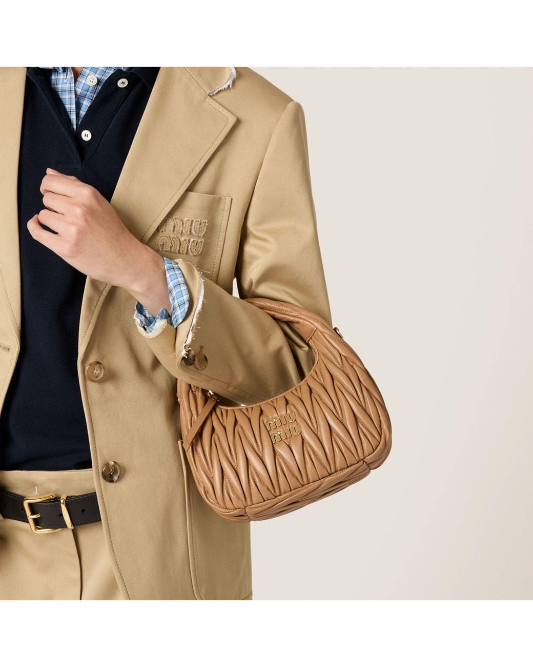 Miu Miu Brown Wander Matelassé Nappa Leather Hobo Bag