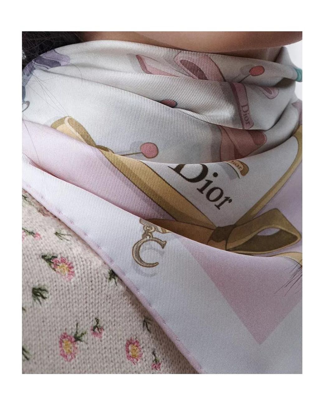 Dior White Delicate Bow90 Square Scarf