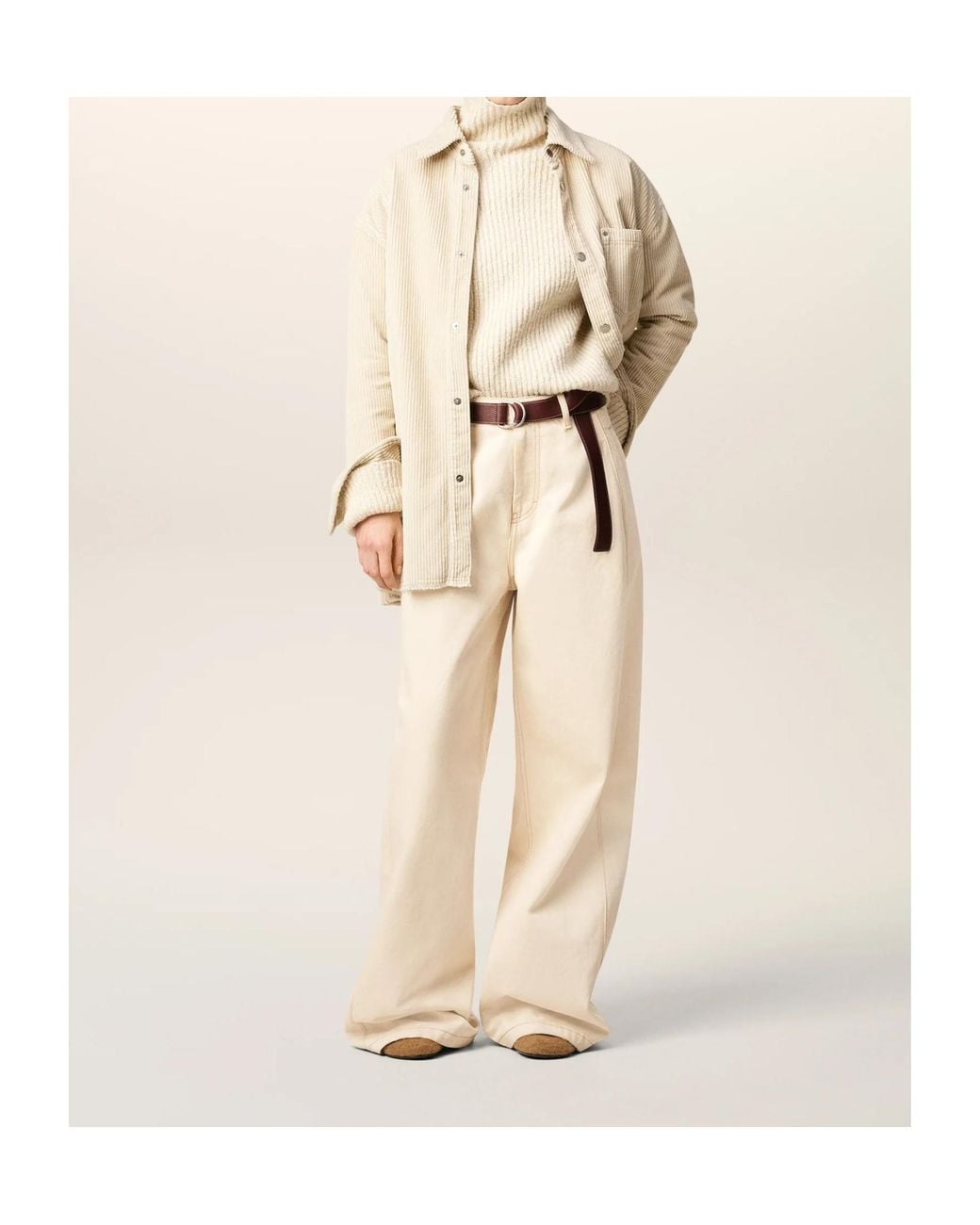 AMI Natural Ami Logo Patch Wide-Leg Jeans