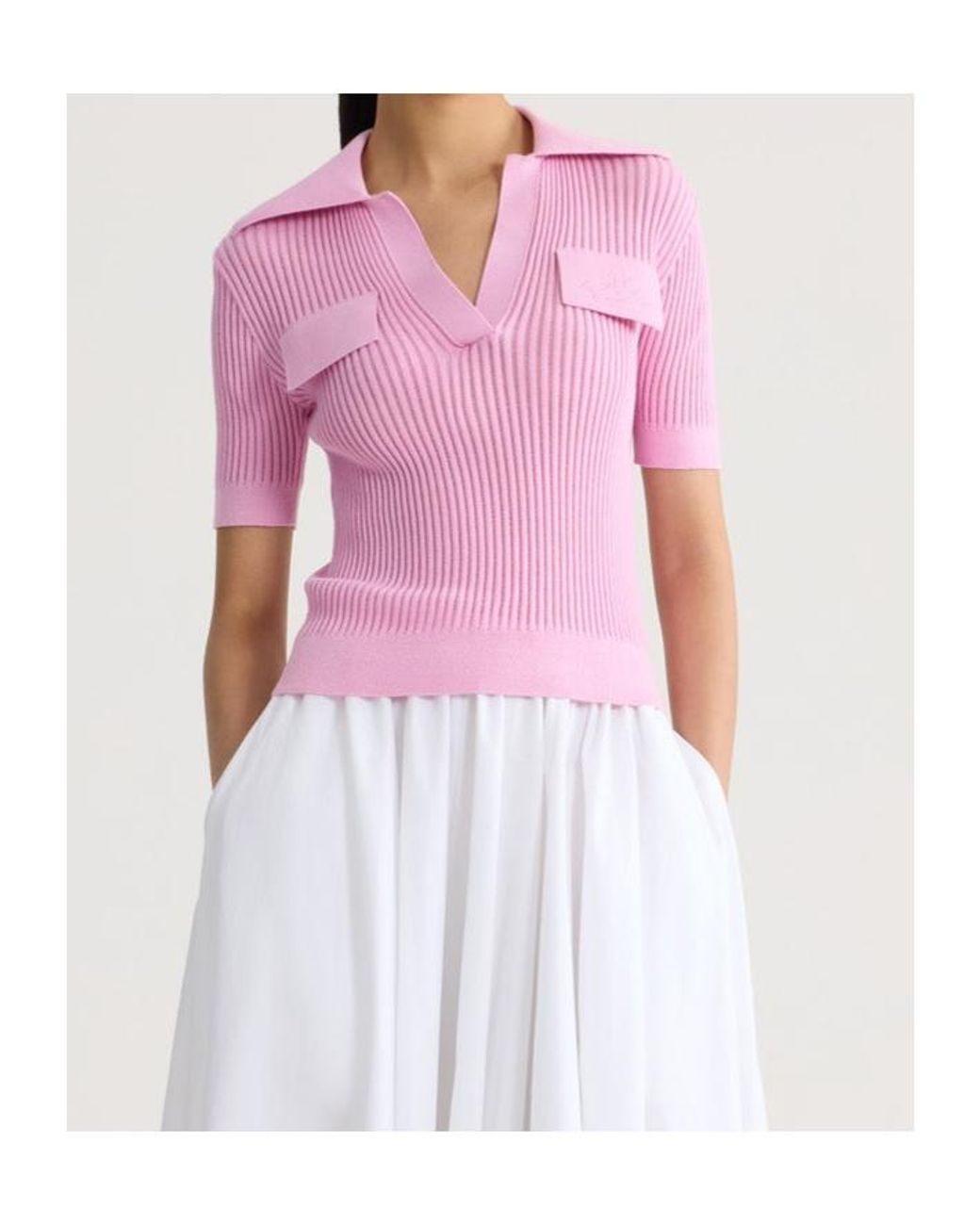 Patou Pink Ribbed Collar Knitted Top