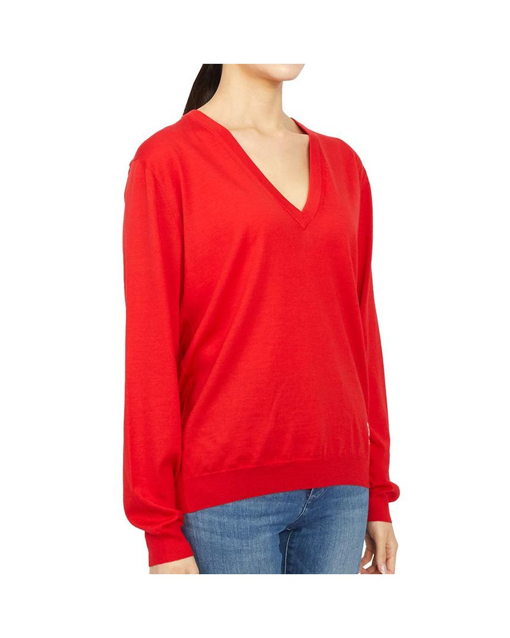 Gucci Red V-Neck Long-Sleeved Jumper