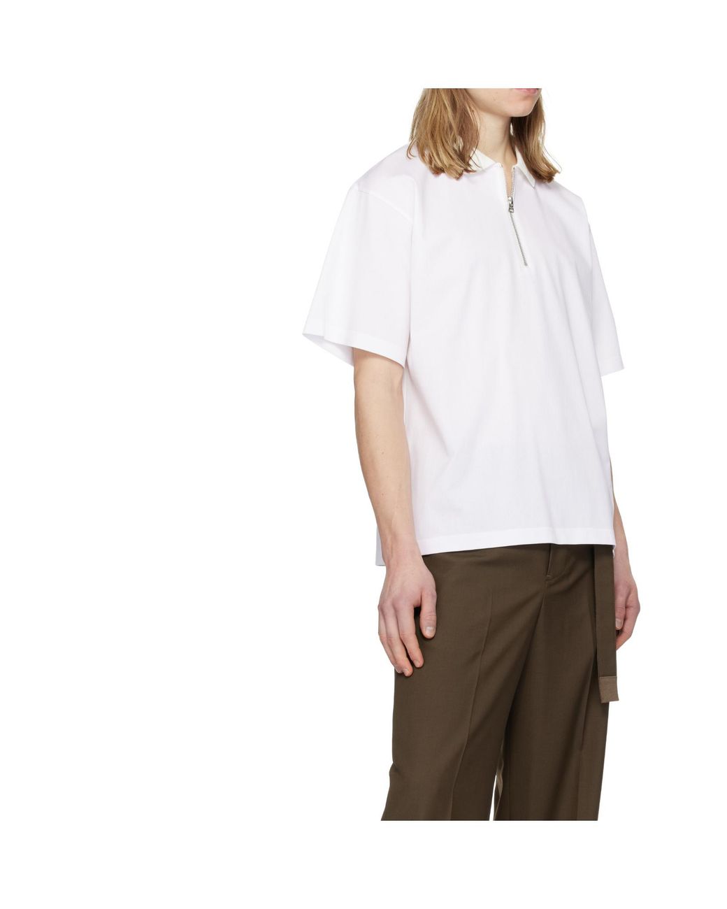 Sacai White Zip-Detail Polo Shirt for men