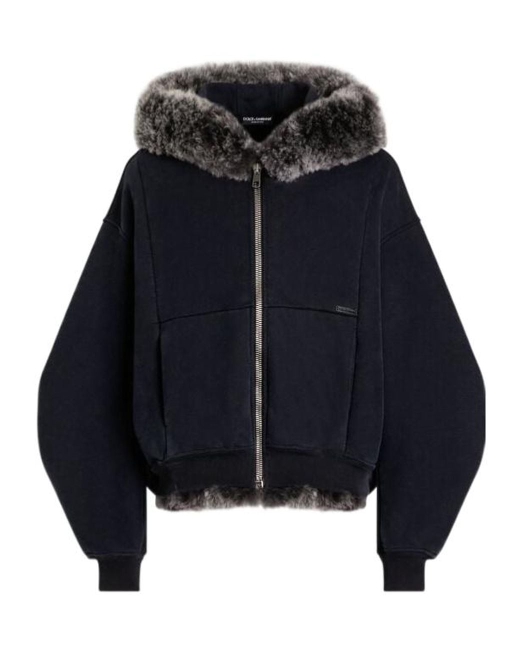 Dolce & Gabbana Blue Fur Trim Hoodie for men