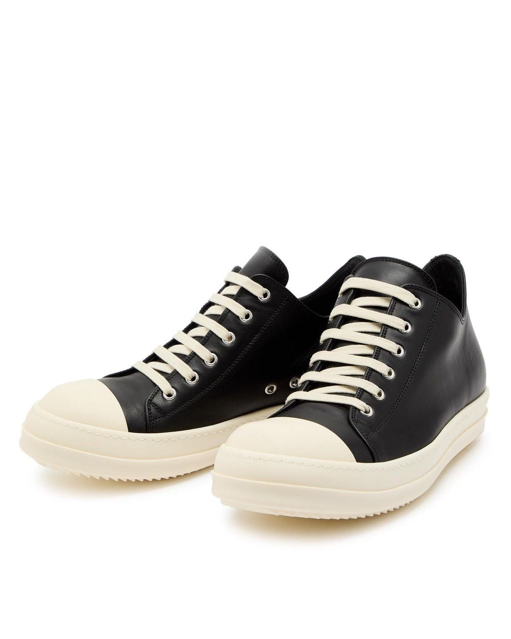 Rick Owens Black Leather Low-Top Casual Shoes for men
