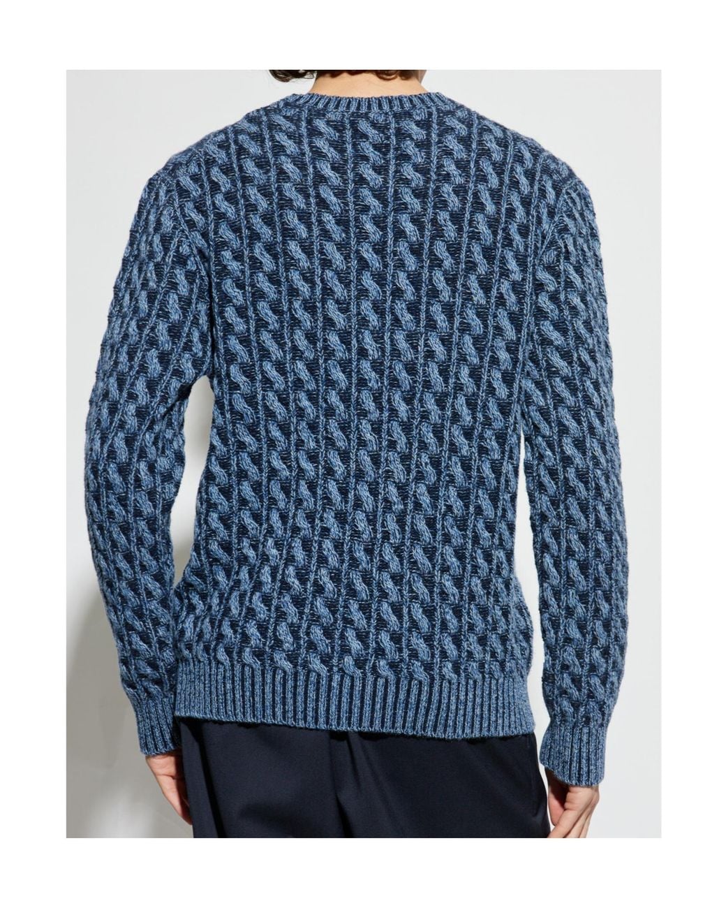 Etro Blue Cable Knitted Crewneck Jumper for men