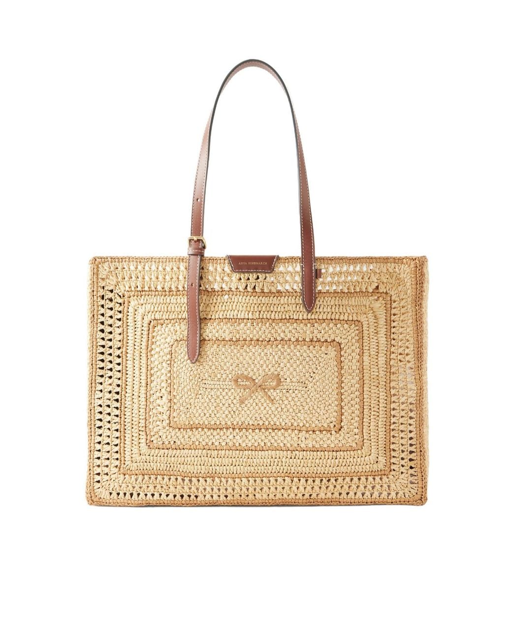 Anya Hindmarch Natural Bow Leather-Trimmed Raffia Tote