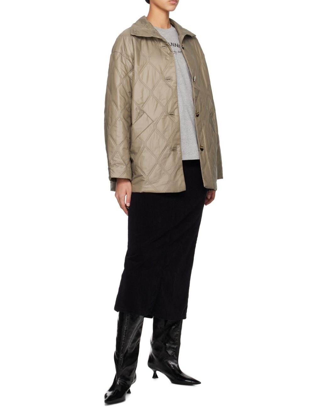 Ganni Gray Drop Shoulder Quilted Jacket