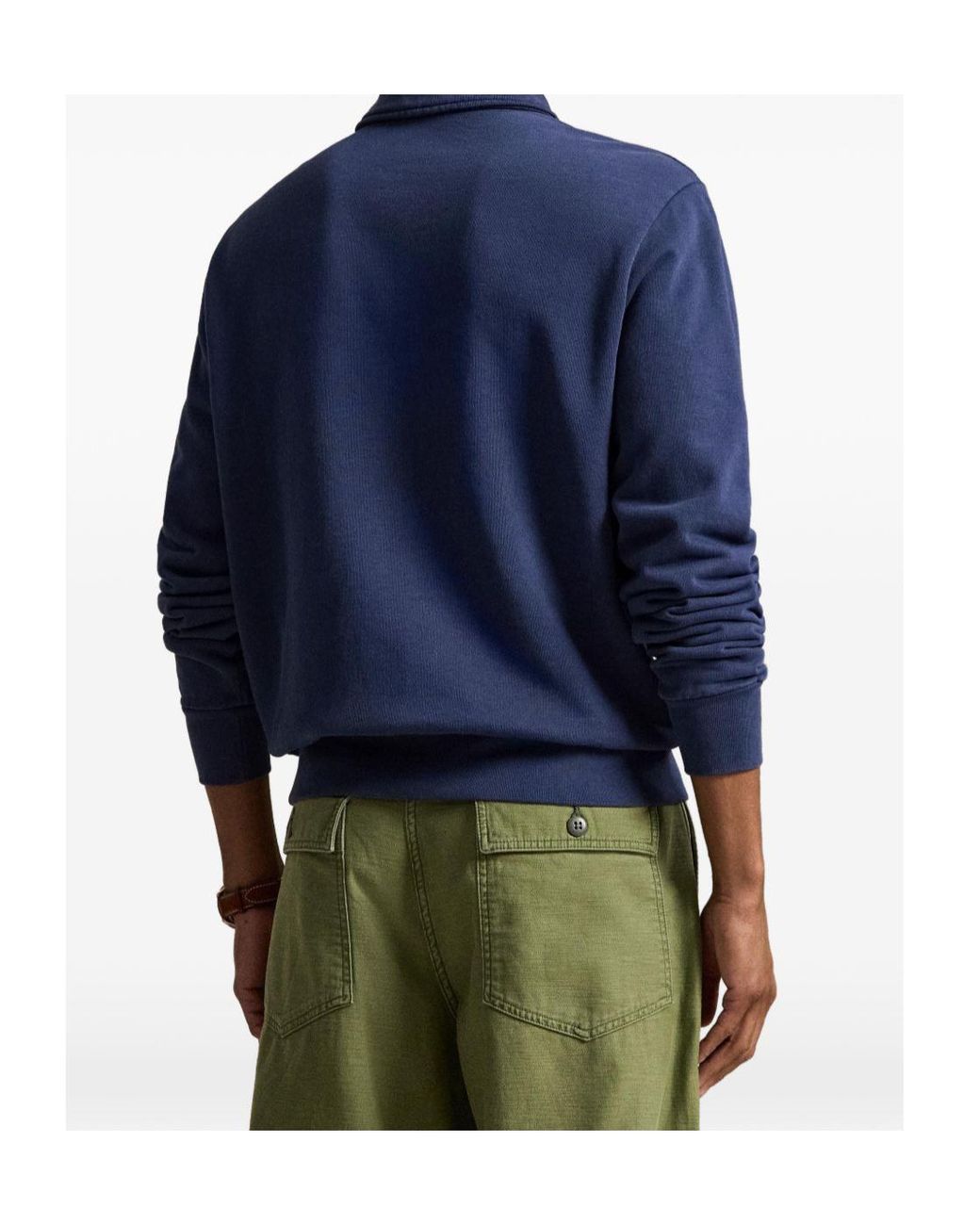 Polo Ralph Lauren Blue Loopback Fleece Collared Sweatshirt for men