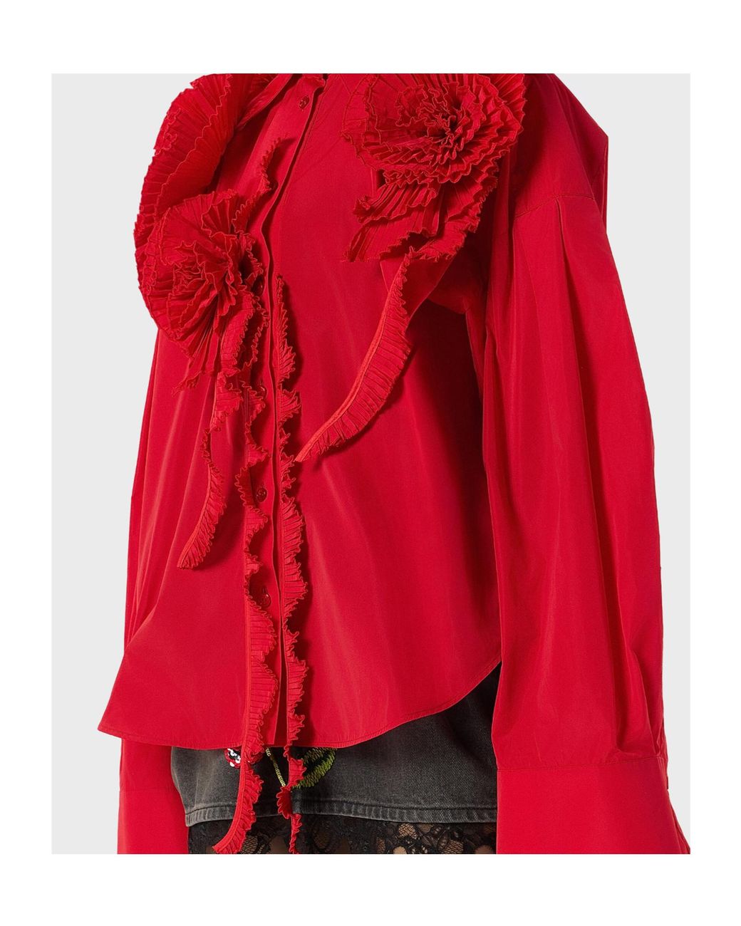 Blumarine Red Taffeta Shirt With 3D Roses