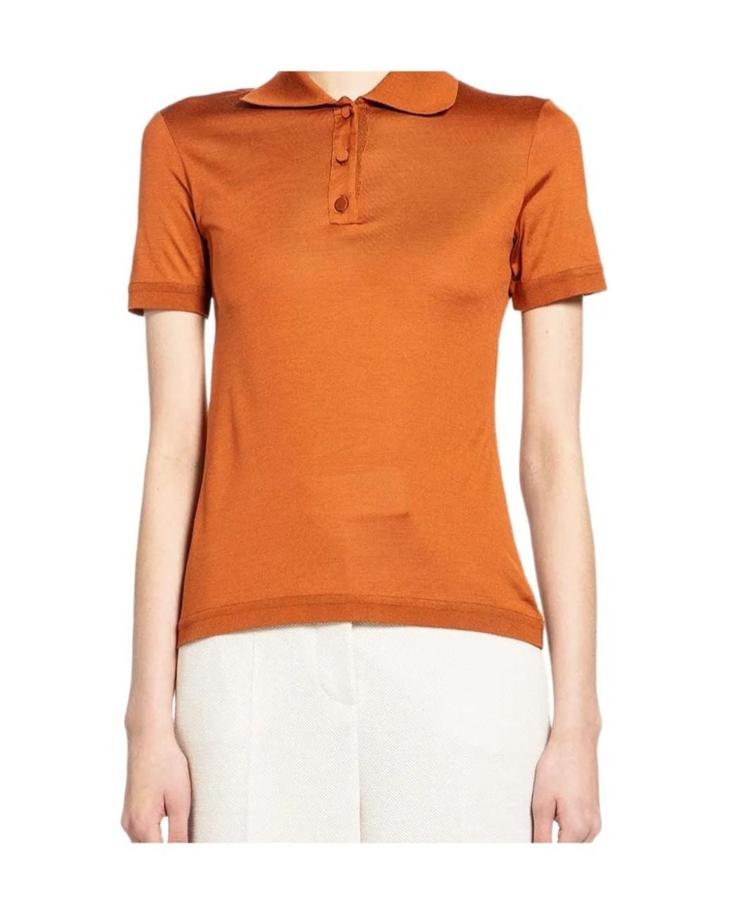 Max Mara Orange Short-Sleeve Silk Polo Shirt