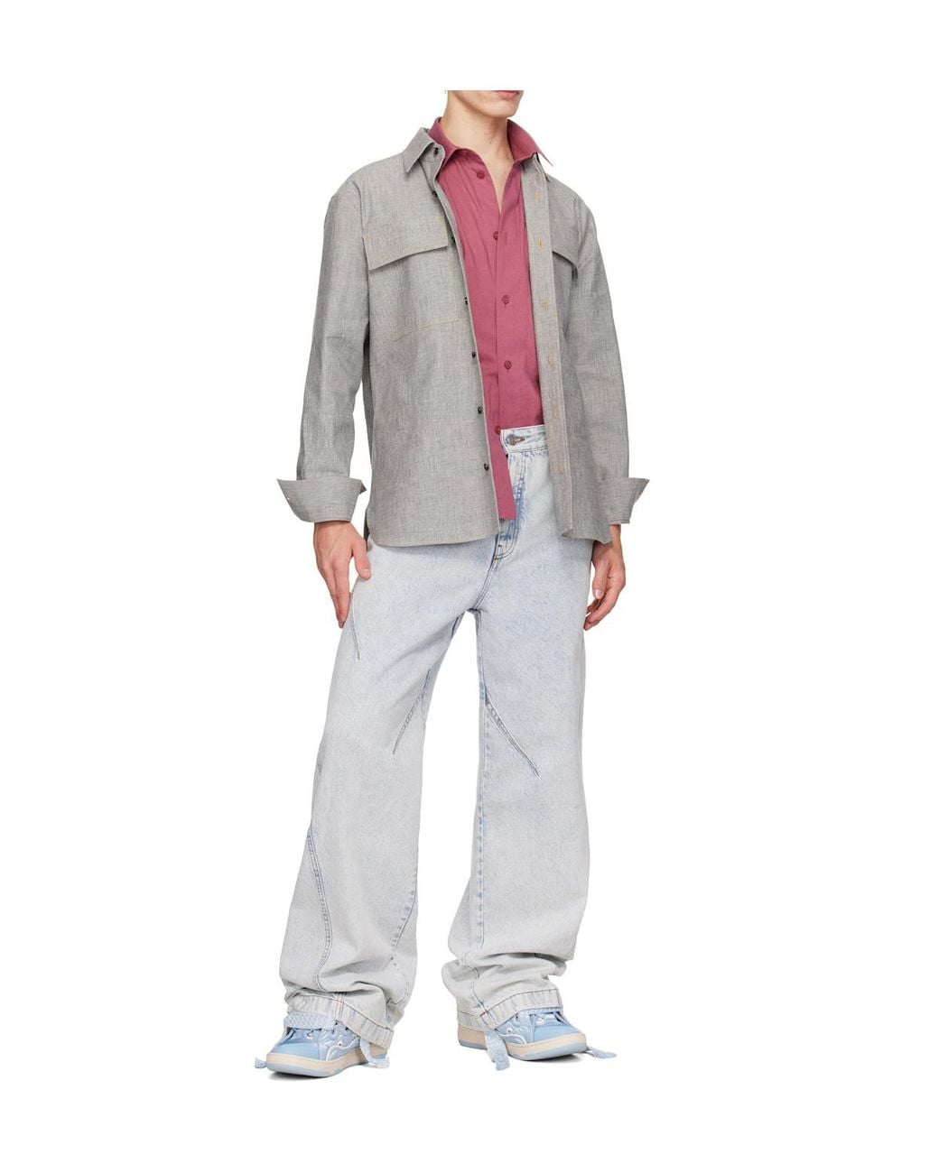 Lanvin Blue Nylon Curb Sneakers for men