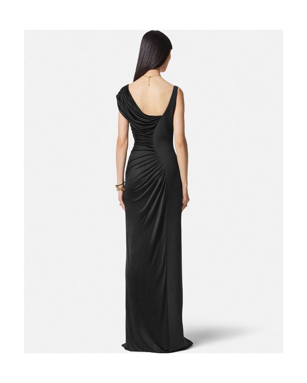 Versace Black Draped One-Shoulder Gown