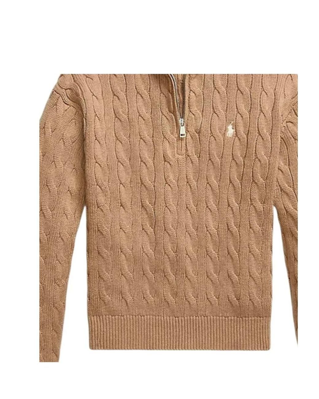 Polo Ralph Lauren Brown Cable-Knit Zip Sweater