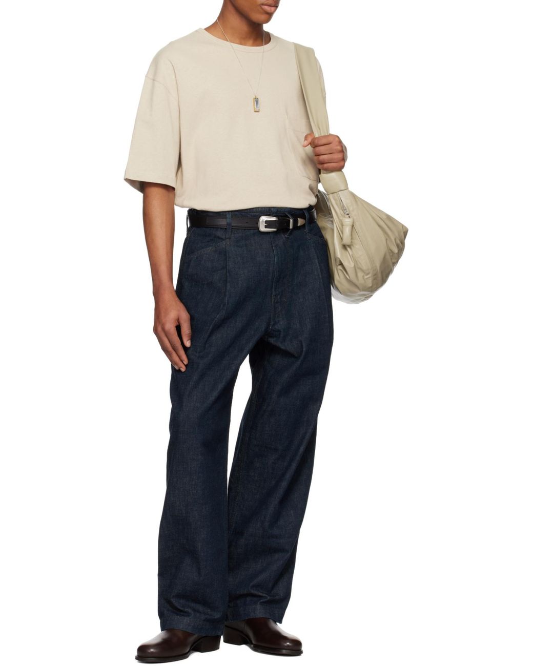 Lemaire Blue Pleated Workwear Jeans for men