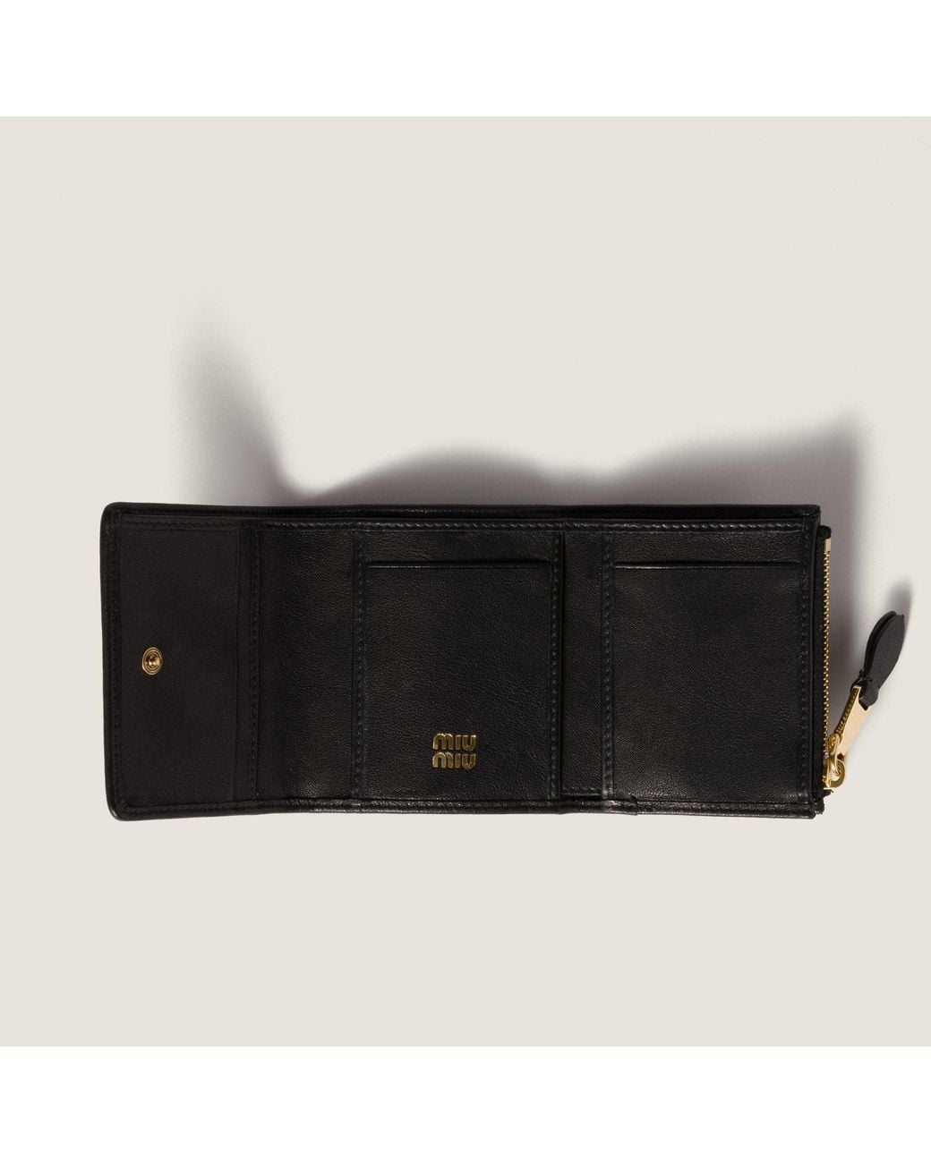 Miu Miu Black Logo-Embossed Trifold Wallet