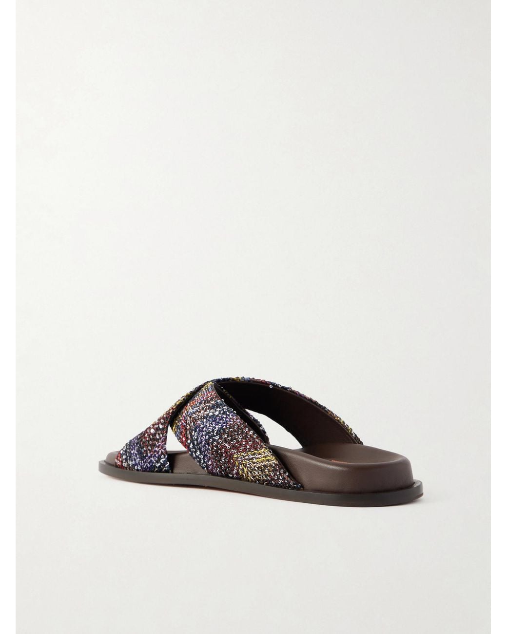 Missoni Brown Sequin-Embellished Striped Woven Sandals