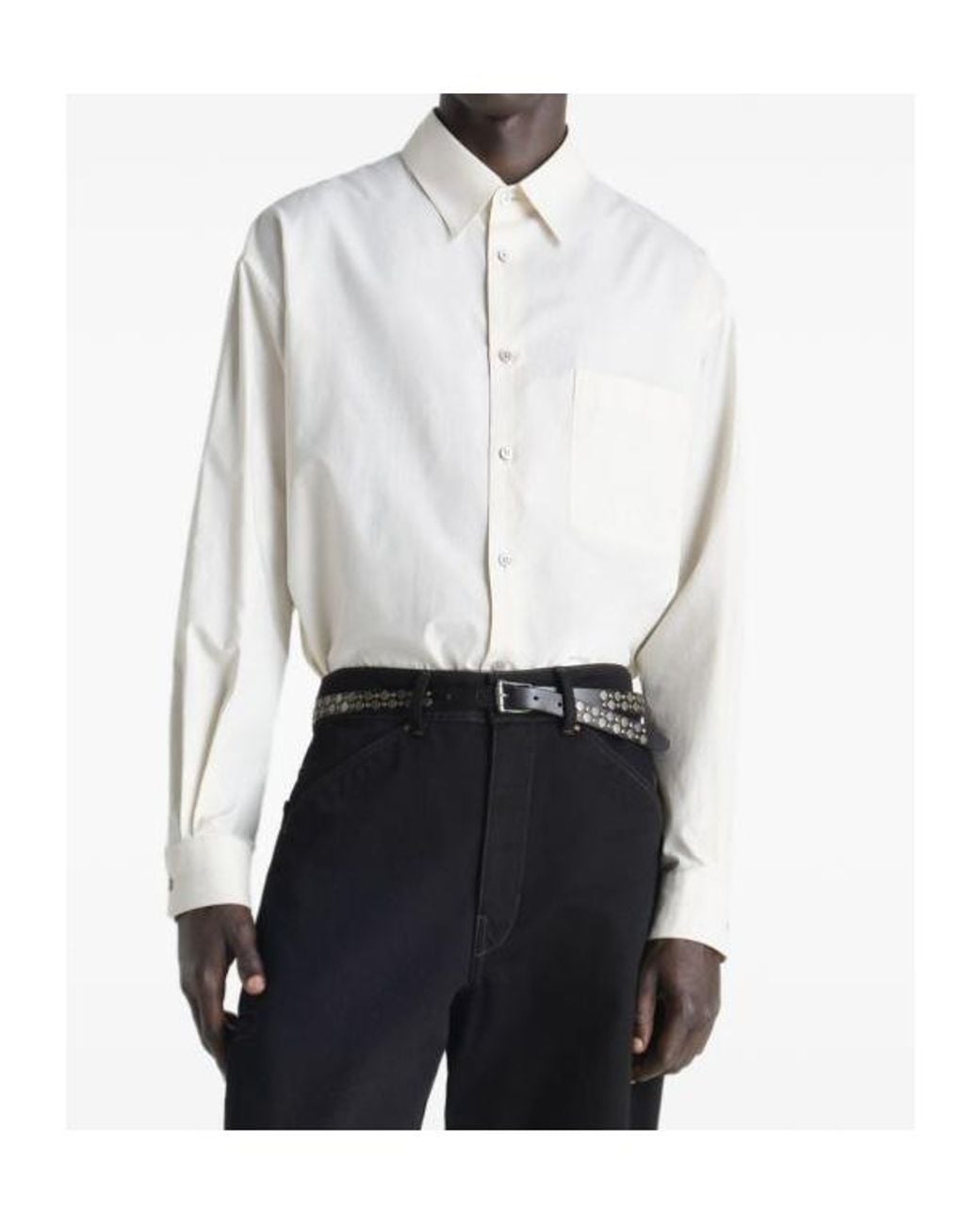 Lemaire White Long-Sleeved Curved Hem Regular Shirt for men