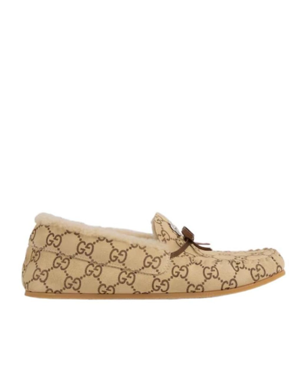 Gucci Natural Driver Loafer With Merino Wool Lining, Size 34 It