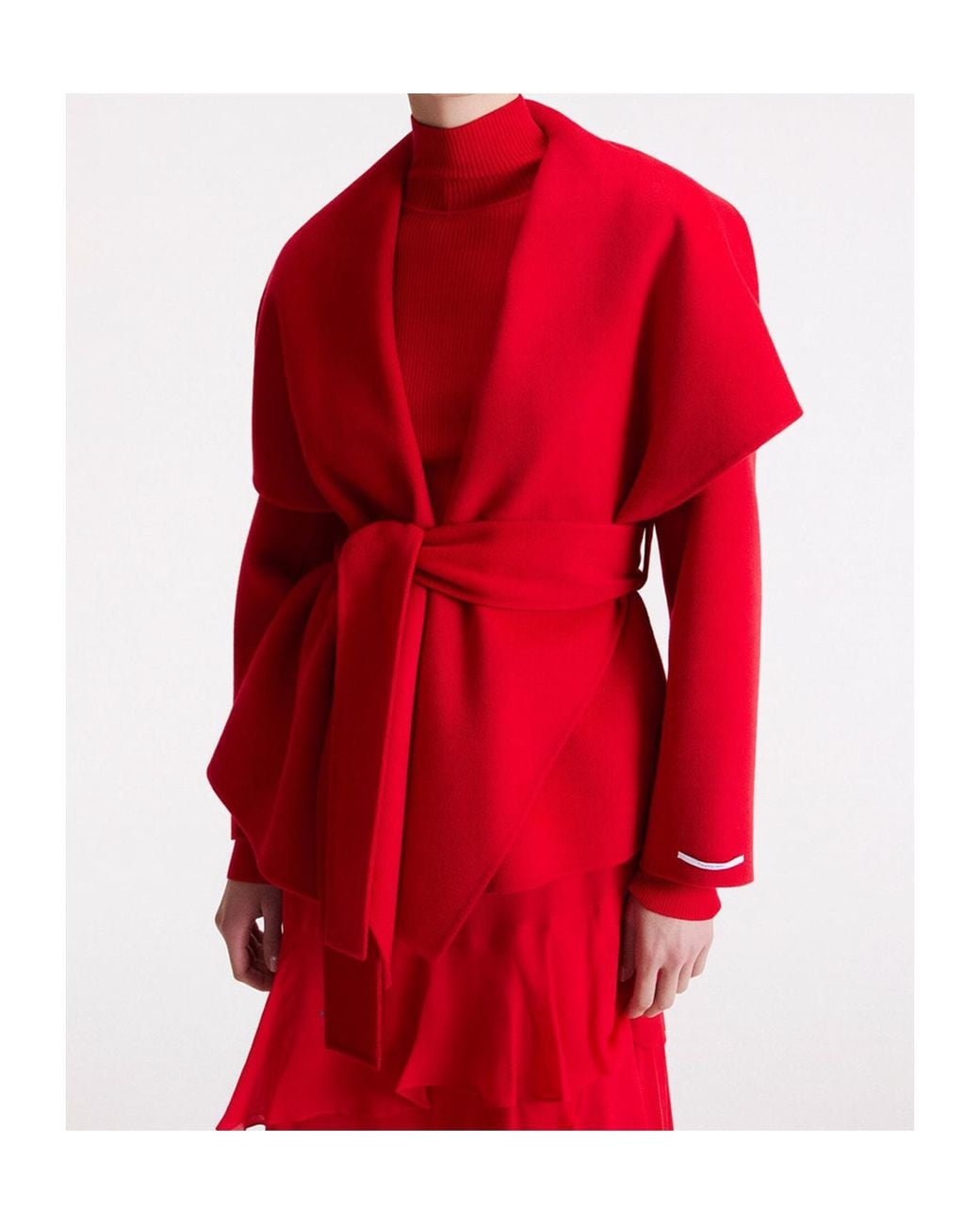 Marella Red Long-Sleeved Coat With A Tie-Waist