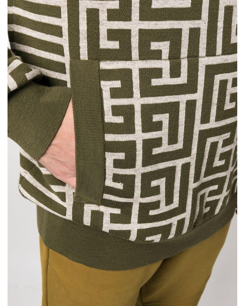 Balmain Green Drawstring Hooded Hoodie for men