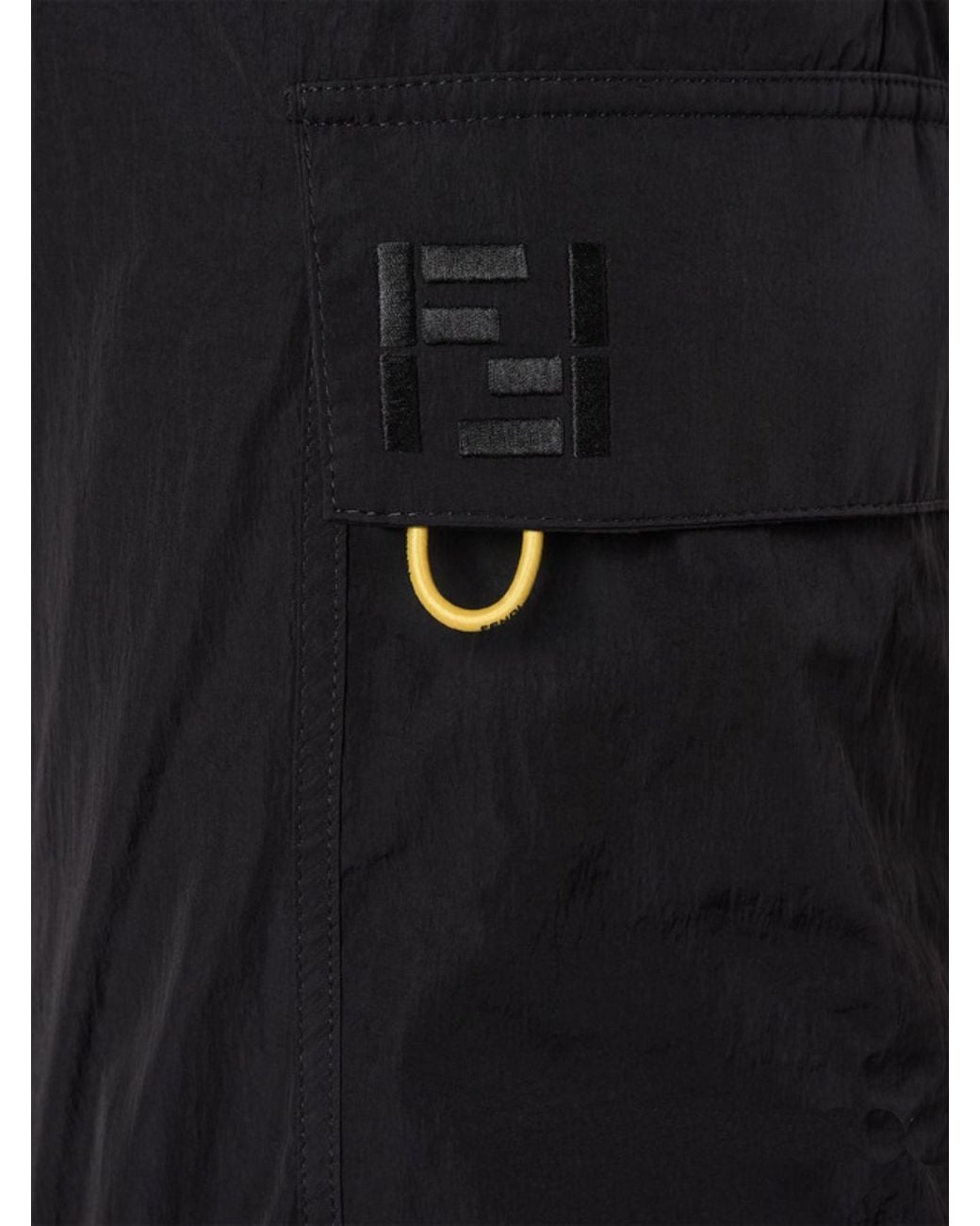 Fendi Black Ff Embroidered Drawstring Cargo Trousers for men