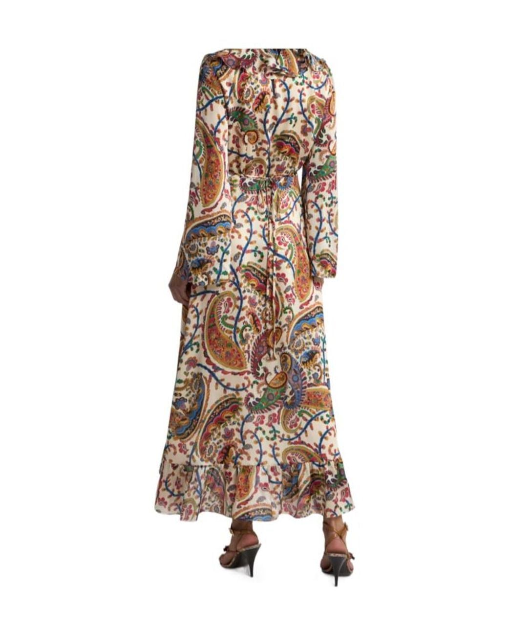 Etro Natural Floral Paisley Motif Long Wrap Dress